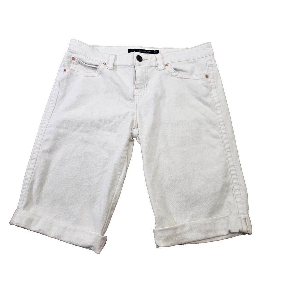 Calvin Klein Jeans 29/8 White Denim Bermuda Shorts Folded Cuff Summer casual EUC